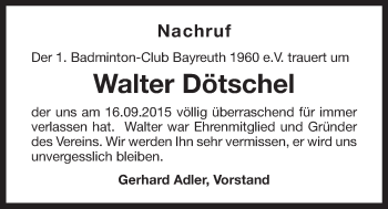 Anzeige von Walter Dötschel von Nordbayerischer Kurier