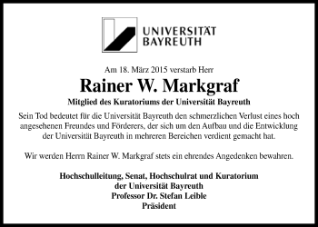 Anzeige von Rainer W. Markgraf von Nordbayerischer Kurier