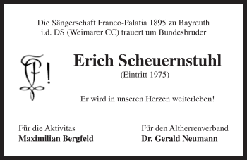 Anzeige von Erich Scheuernstuhl von Nordbayerischer Kurier
