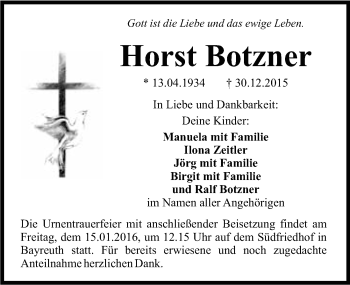 Anzeige von Horst Botzner von Nordbayerischer Kurier