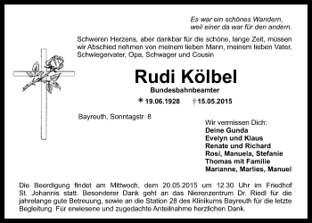 Anzeige von Rudi Kölbel von Nordbayerischer Kurier