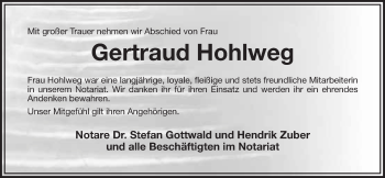 Anzeige von Gertraud Hohlweg von Nordbayerischer Kurier