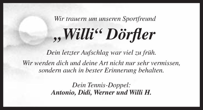  Traueranzeige für Wilfried Dörfler vom 17.04.2015 aus Nordbayerischer Kurier