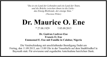 Anzeige von Maurice O. Ene von Nordbayerischer Kurier