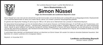 Anzeige von Simon Nüssel von Nordbayerischer Kurier