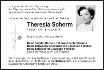 Anzeige von Theresia Scherm von Nordbayerischer Kurier