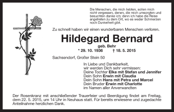 Anzeige von Hildegard Bernard von Nordbayerischer Kurier
