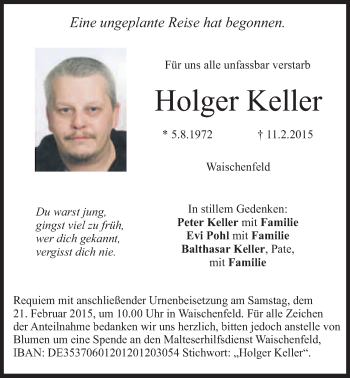 Anzeige von Holger Keller von Nordbayerischer Kurier