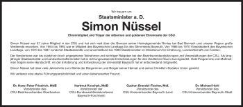 Anzeige von Simon Nüssel von Nordbayerischer Kurier