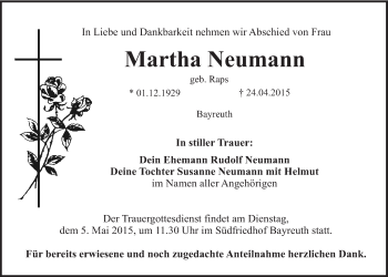 Anzeige von Martha Neumann von Nordbayerischer Kurier