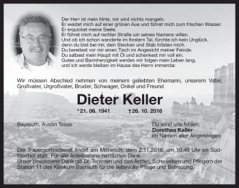 Anzeige von Dieter Keller von Nordbayerischer Kurier