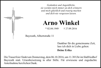 Anzeige von Arno Winkel von Nordbayerischer Kurier
