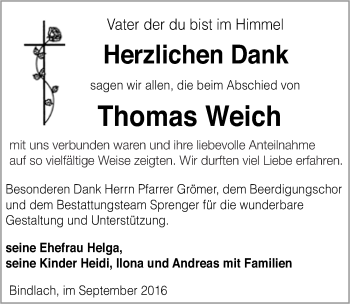 Anzeige von Thomas Weich von Nordbayerischer Kurier