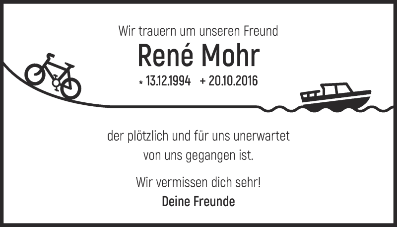  Traueranzeige für René Mohr vom 28.10.2016 aus Nordbayerischer Kurier