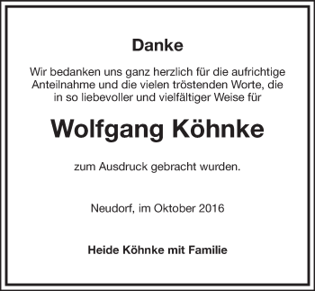 Anzeige von Wolfgang Köhnke von Nordbayerischer Kurier