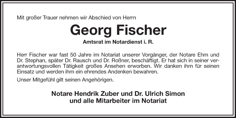  Traueranzeige für Georg Fischer vom 08.10.2016 aus Nordbayerischer Kurier