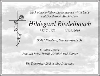 Anzeige von Hildegard Riedelbauch von Nordbayerischer Kurier