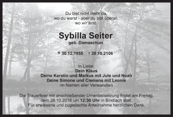 Anzeige von Sybilla Seiter von Nordbayerischer Kurier