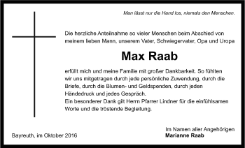 Anzeige von Max Raab von Nordbayerischer Kurier