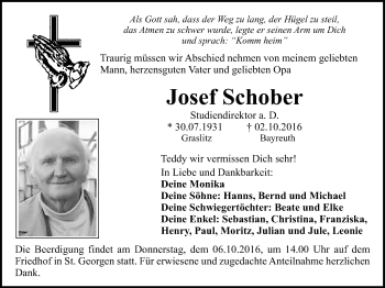 Anzeige von Josef Schober von Nordbayerischer Kurier