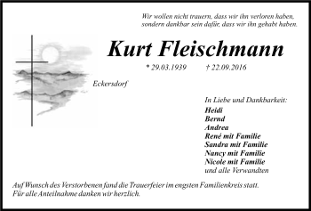 Anzeige von Kurt Fleischmann von Nordbayerischer Kurier