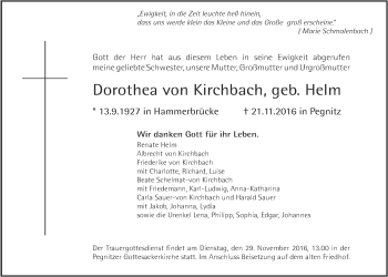 Anzeige von Dorothea von Kirchbach von Nordbayerischer Kurier