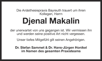 Anzeige von Djenal Makalin von Nordbayerischer Kurier
