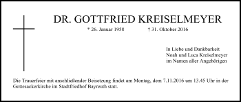 Anzeige von Gottfried Kreiselmeyer von Nordbayerischer Kurier