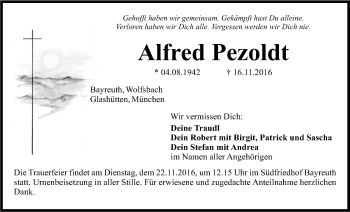Anzeige von Alfred Pezoldt von Nordbayerischer Kurier