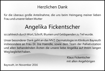 Anzeige von Angelika Fickentscher von Nordbayerischer Kurier