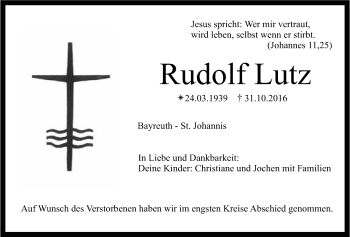 Anzeige von Rudolf Lutz von Nordbayerischer Kurier