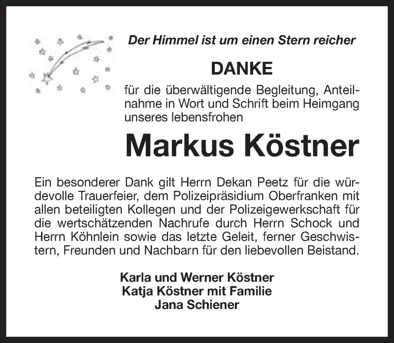  Traueranzeige für Markus Köstner vom 04.11.2016 aus Nordbayerischer Kurier