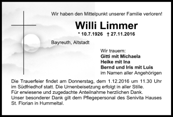 Anzeige von Willi Limmer von Nordbayerischer Kurier