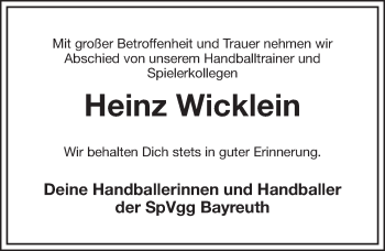 Anzeige von Heinz-Joachim Wicklein von Nordbayerischer Kurier