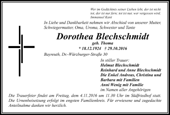Anzeige von Dorothea Blechschmidt von Nordbayerischer Kurier