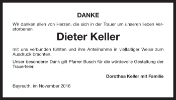Anzeige von Dieter Keller von Nordbayerischer Kurier
