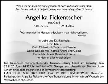 Anzeige von Angelika Fickentscher von Nordbayerischer Kurier