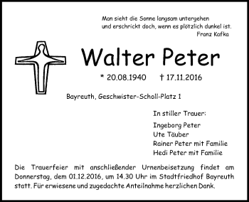 Anzeige von Walter Peter von Nordbayerischer Kurier