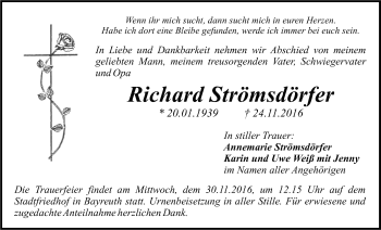 Anzeige von Richard Strömsdörfer von Nordbayerischer Kurier