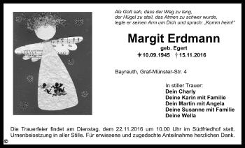 Anzeige von Margit Erdmann von Nordbayerischer Kurier