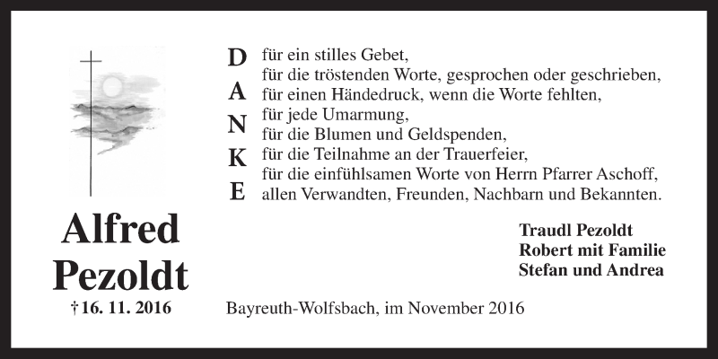  Traueranzeige für Alfred Pezoldt vom 29.11.2016 aus Nordbayerischer Kurier