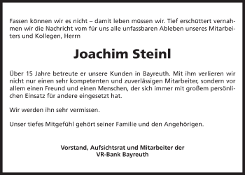 Anzeige von Joachim Steinl von Nordbayerischer Kurier