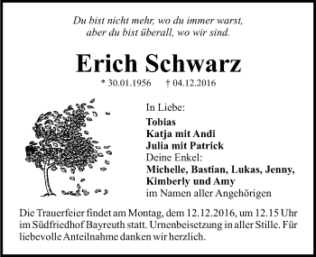 Anzeige von Erich Schwarz von Nordbayerischer Kurier