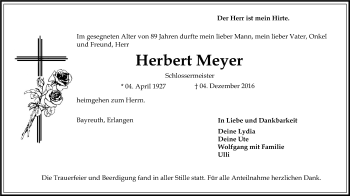 Anzeige von Herbert Meyer von Nordbayerischer Kurier