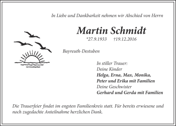 Anzeige von Martin Schmidt von Nordbayerischer Kurier
