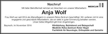 Anzeige von Anja Wolf von Nordbayerischer Kurier