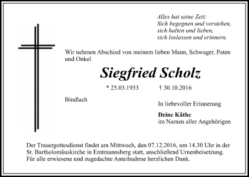 Anzeige von Siegfried Scholz von Nordbayerischer Kurier