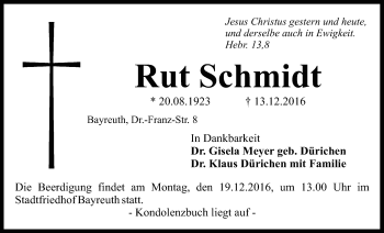 Anzeige von Rut Schmidt von Nordbayerischer Kurier