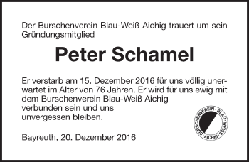 Anzeige von Peter Schamel von Nordbayerischer Kurier