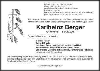 Anzeige von Karlheinz Berger von Nordbayerischer Kurier